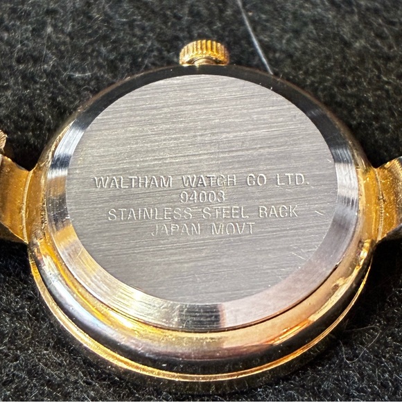 Waltham Woman's Gold Tone Mother Of Pearl Face Rhinestone Analog Watch - Picture 3 of 8